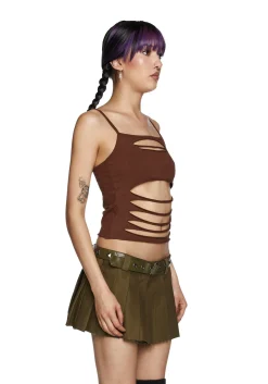 Current Mood Tops*Never Conform Slashed Tank - Brown