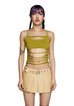 Current Mood Tops*Never Conform Slashed Tank - Green