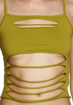 Current Mood Tops*Never Conform Slashed Tank - Green