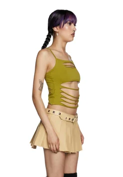 Current Mood Tops*Never Conform Slashed Tank - Green