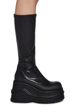 Current Mood Boots|Heels*New Fans Wedge Stretch Boots - Black