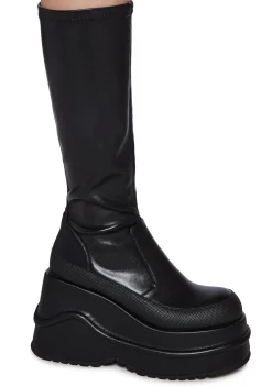 Current Mood Boots|Heels*New Fans Wedge Stretch Boots - Black