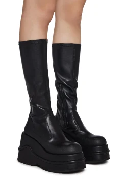 Current Mood Boots|Heels*New Fans Wedge Stretch Boots - Black