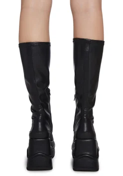 Current Mood Boots|Heels*New Fans Wedge Stretch Boots - Black