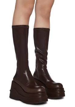 Current Mood Boots*New Fans Wedge Stretch Boots - Brown