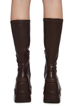 Current Mood Boots*New Fans Wedge Stretch Boots - Brown