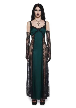 Widow Dresses*Night Surrender Maxi Slip Dress - Green