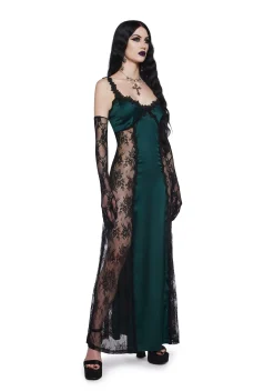 Widow Dresses*Night Surrender Maxi Slip Dress - Green