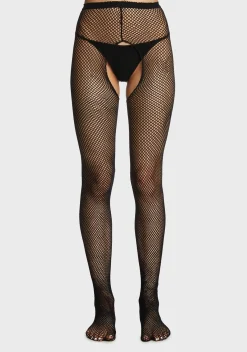 x_Leg Avenue Socks & Tights*Night Take It Easy Fishnet Crotchless Tights