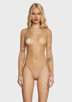 x_Leg Avenue Lingerie*Nude Frozen Ice Rhinestone Fishnet Bodysuit