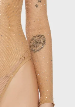 x_Leg Avenue Lingerie*Nude Frozen Ice Rhinestone Fishnet Bodysuit