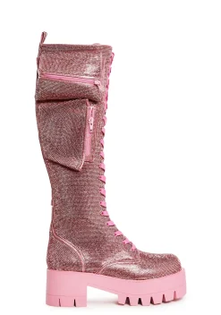 Sugar Thrillz Boots|Platforms*Obsidian Pocket Combat Boots - Rhinestone