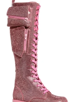 Sugar Thrillz Boots|Platforms*Obsidian Pocket Combat Boots - Rhinestone