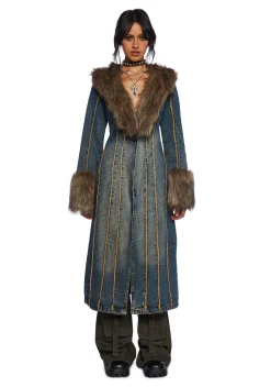 Current Mood Outerwear|Plus*Off Beat Charm Denim Maxi Coat - Dark Blue