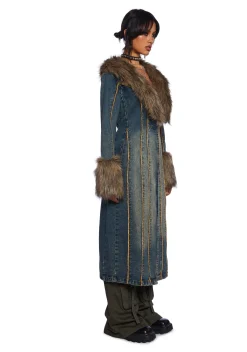 Current Mood Outerwear|Plus*Off Beat Charm Denim Maxi Coat - Dark Blue