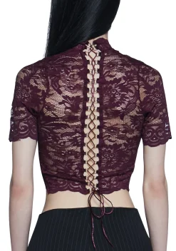 Widow Tops|Plus*Ominous Trance Lace Top - Wine