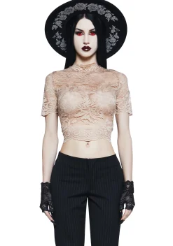 Widow Tops|Plus*Ominous Trance Lace Top - Light Brown
