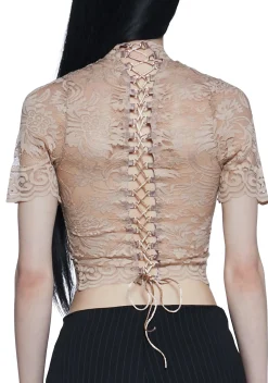Widow Tops|Plus*Ominous Trance Lace Top - Light Brown