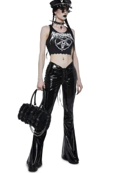 Widow Bottoms|Pants*Ominous Whispers V-Cut Flared Pants - Vinyl