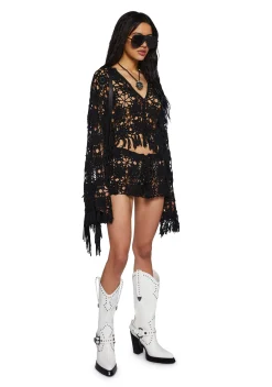 Current Mood Bottoms|Shorts*Palms Retreat Crochet Shorts - Black