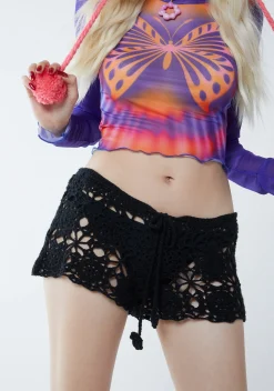 Current Mood Bottoms|Shorts*Palms Retreat Crochet Shorts - Black