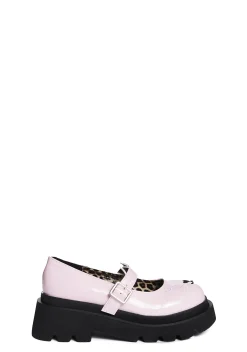 Demonia Flats|Mary Janes*Pink Renegade-56 Cat Mary Janes