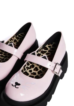 Demonia Flats|Mary Janes*Pink Renegade-56 Cat Mary Janes