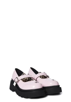 Demonia Flats|Mary Janes*Pink Renegade-56 Cat Mary Janes