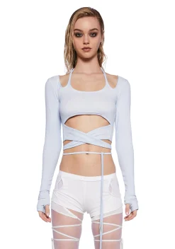 DARKER WAVS Tops*Pitch Strappy Ribbed Long Sleeve Top