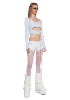 DARKER WAVS Tops*Pitch Strappy Ribbed Long Sleeve Top