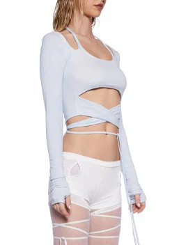 DARKER WAVS Tops*Pitch Strappy Ribbed Long Sleeve Top
