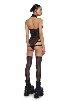 Club Exx Tops*Pixelated Images Bodysuit And Socks Set