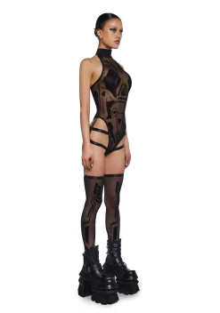 Club Exx Tops*Pixelated Images Bodysuit And Socks Set