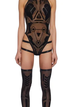 Club Exx Tops*Pixelated Images Bodysuit And Socks Set