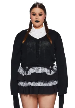 Widow Tops|Plus*Plus Black Balloon Knit Cardigan