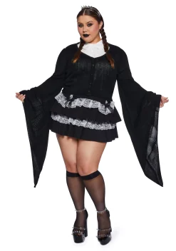 Widow Tops|Plus*Plus Black Balloon Knit Cardigan