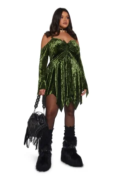 Current Mood Dresses|Plus*Plus F is For Fairies Handkerchief Dress - Olive Velvet