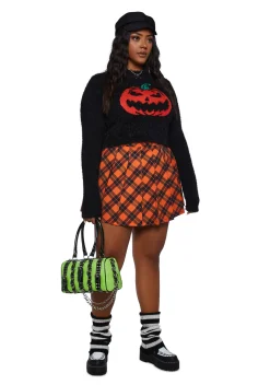 Trickz N' Treatz Bottoms|Skirts*Plus Haunted To Meet U Plaid Mini Skirt