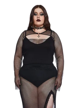 Widow Outerwear|Sweatshirts & Hoodies*Plus Heavy Metal Lover Fishnet Cami And Shrug Set