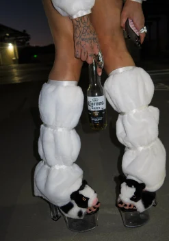 Sugar Thrillz Platforms|Heels*Plush Paws Platform Heels - Black/White