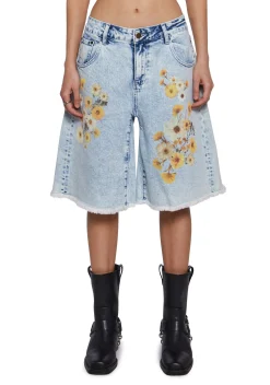 Current Mood Bottoms|Shorts*Pressed Flowers Denim Shorts