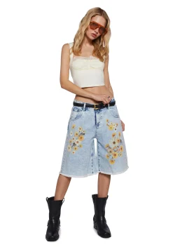 Current Mood Bottoms|Shorts*Pressed Flowers Denim Shorts