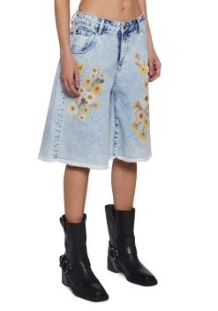 Current Mood Bottoms|Shorts*Pressed Flowers Denim Shorts