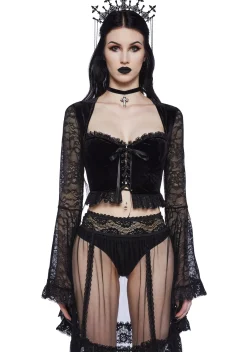 Widow Tops*Private Misery Velvet Crop Top - Lace