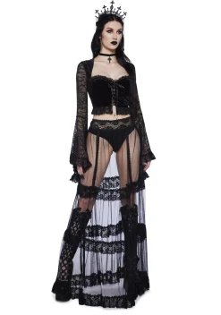 Widow Tops*Private Misery Velvet Crop Top - Lace