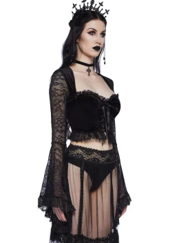 Widow Tops*Private Misery Velvet Crop Top - Lace
