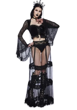 Widow Tops*Private Misery Velvet Crop Top - Lace