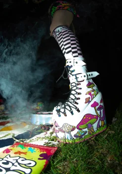 Current Mood Boots|Platforms*Psychedelic Fairytale Double Stack Traitor Boots - White