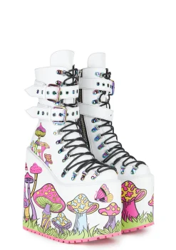 Current Mood Boots|Platforms*Psychedelic Fairytale Double Stack Traitor Boots - White