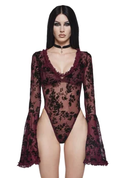 Widow Tops|Plus*Pursuit Of Blood Mesh Bodysuit - Red